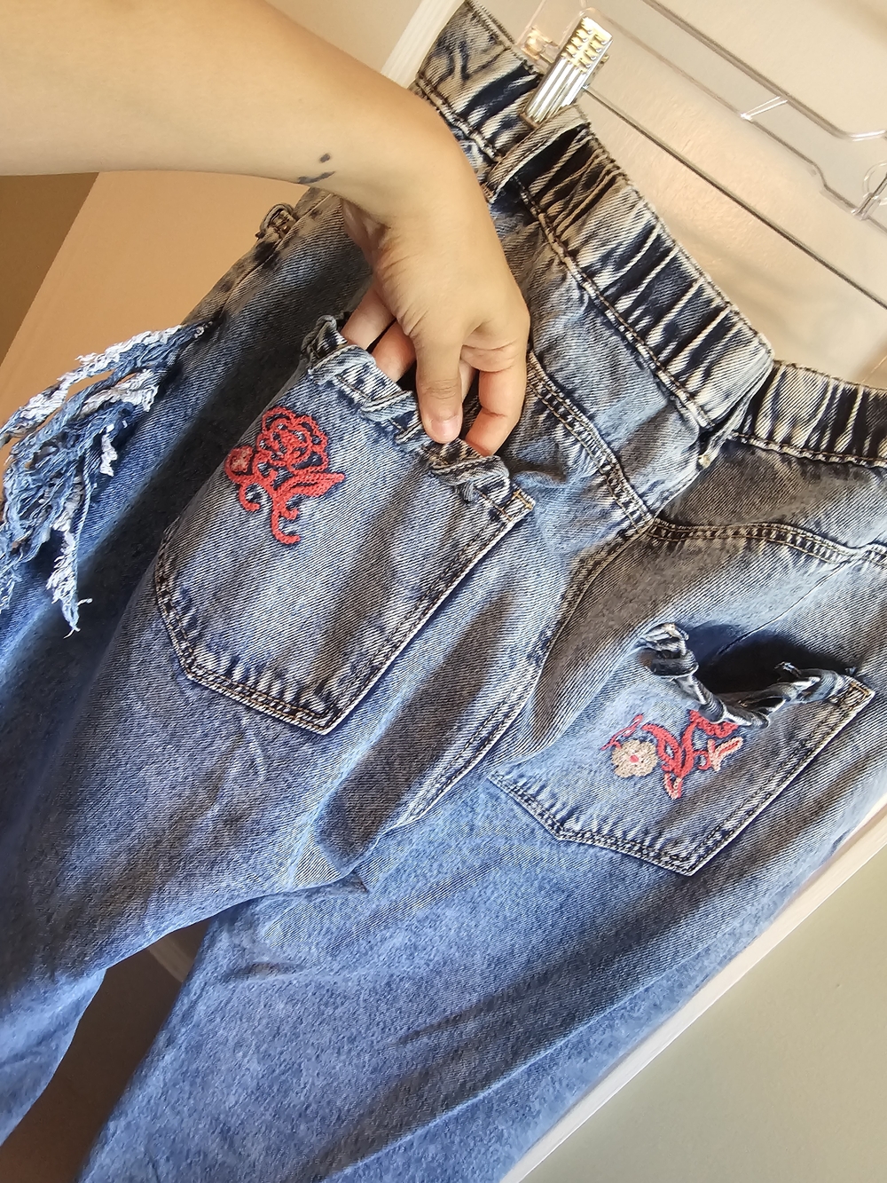 Oli & Hali Embroidered Floral Blue Denim Jeans for Women - Picture 7 of 9